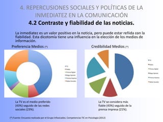4. REPERCUSIONES SOCIALES Y POLÍTICAS DE LA
                 INMEDIATEZ EN LA COMUNICACIÓN
              4.2 Contraste y f...