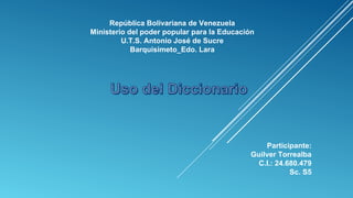 República Bolivariana de Venezuela
Ministerio del poder popular para la Educación
U.T.S. Antonio José de Sucre
Barquisimeto_Edo. Lara
Participante:
Guilver Torrealba
C.I.: 24.680.479
Sc. S5
 