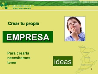 Crear tu propia EMPRESA Para crearla necesitamos tener ideas 