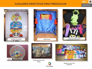 AUXILIARES DIDÁCTICOS PARA PREESCOLAR Payasito entrenador Teatro guiñol Títeres de Teatro guiñol Reloj Rompecabezas de 50 piezas Biblioteca  para nivel preescolar 