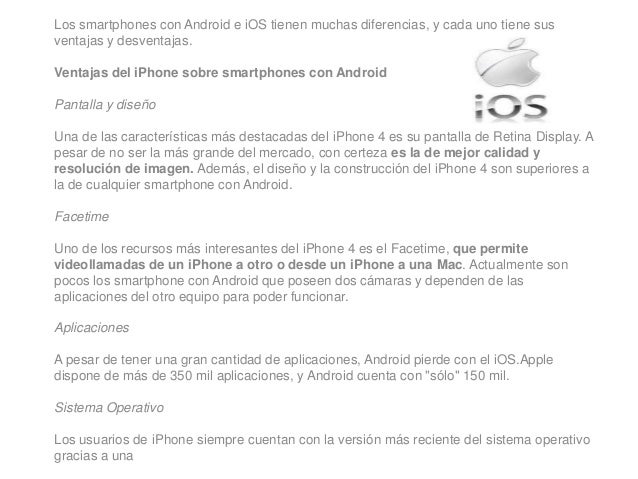 Presentación ventajas y desventajas de android vs ios