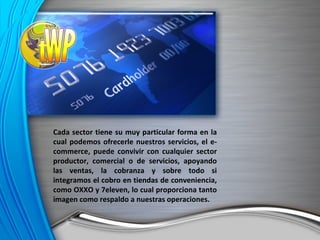 Cada sector tiene su muy particular forma en la cual podemos ofrecerle nuestros servicios, el e-commerce, puede convivir con cualquier sector productor, comercial o de servicios, apoyando las ventas, la cobranza y sobre todo si integramos el cobro en tiendas de conveniencia, como OXXO y 7eleven, lo cual proporciona tanto imagen como respaldo a nuestras operaciones. 