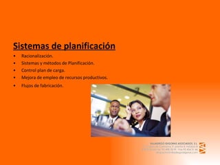 Sistemas de planificación Racionalización. Sistemas y métodos de Planificación. Control plan de carga. Mejora de empleo de recursos productivos. Flujos de fabricación.   