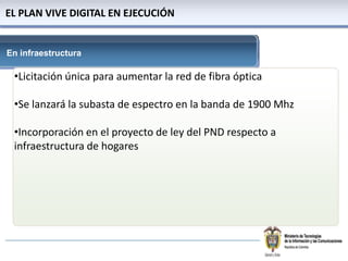 Política de promoción de la industria de  contenidosdigitales en Colombia¿Cuálesnuestrofoco?1- Aplicaciones móviles2- Contenidos y aplicaciones para TDT3- Videojuegos y animación digital4- Aplicaciones móviles y de TDT para Gobierno en Línea5- Aplicaciones para Pymes