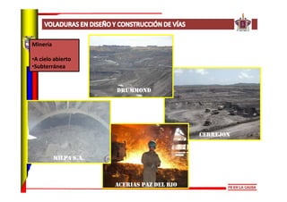 Obras civiles

•Túneles viales –
hidroeléctricas
•Vías
•Canales
•Muelles                                             HIDRO...