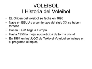 VOLEIBOL I Historia del Voleibol ,[object Object],[object Object],[object Object],[object Object],[object Object]