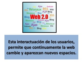 Esta interactuación de los usuarios, permite que continuamente la web cambie y aparezcan nuevos espacios.