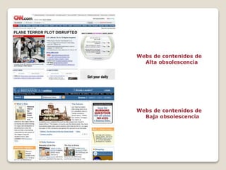 Webs de contenidos de
Alta obsolescencia
Webs de contenidos de
Baja obsolescencia
 