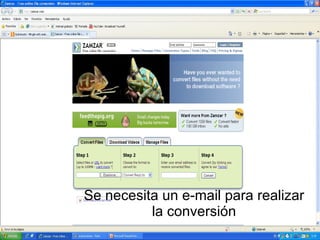Se necesita un e-mail para realizar la conversión 