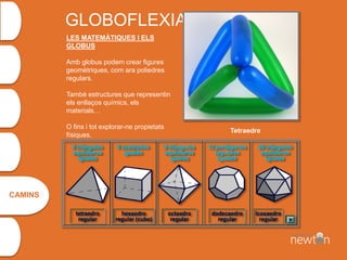 CAMINS
GLOBOFLEXIA
LES MATEMÀTIQUES I ELS
GLOBUS
Amb globus podem crear figures
geomètriques, com ara poliedres
regulars.
...