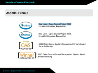Joomla + Comerç Electrònic



   Joomla: Premis




D-Unlock – Enginyeria Web - www.dunlock.com
 