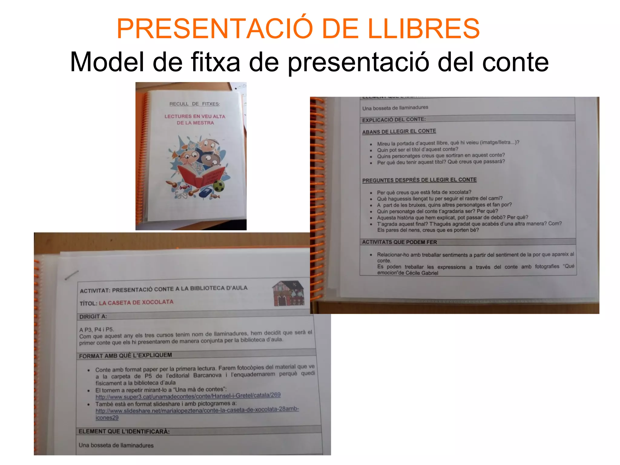 PRESENTACIÓ DE LLIBRES
Model de fitxa de presentació del conte
 