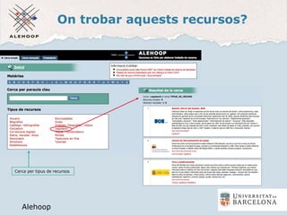 On trobar aquests recursos?
Alehoop
Alehoop
Cerca per tipus de recursos
 