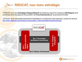 RIS3CAT, nou marc estratègic
• RIS3CAT es la nova Estratègia d’Especialització de Catalunya seguint la iniciativa de DG Re...
