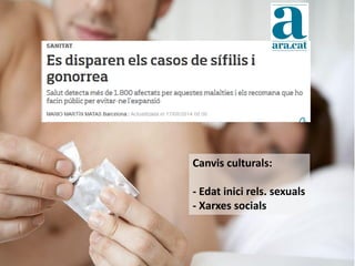 Canvis culturals: 
- Edat inici rels. sexuals 
- Xarxes socials  