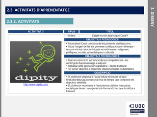 2.3.2. ACTIVITATS

2. DISSENY

2.3. ACTIVITATS D’APRENENTATGE

 
