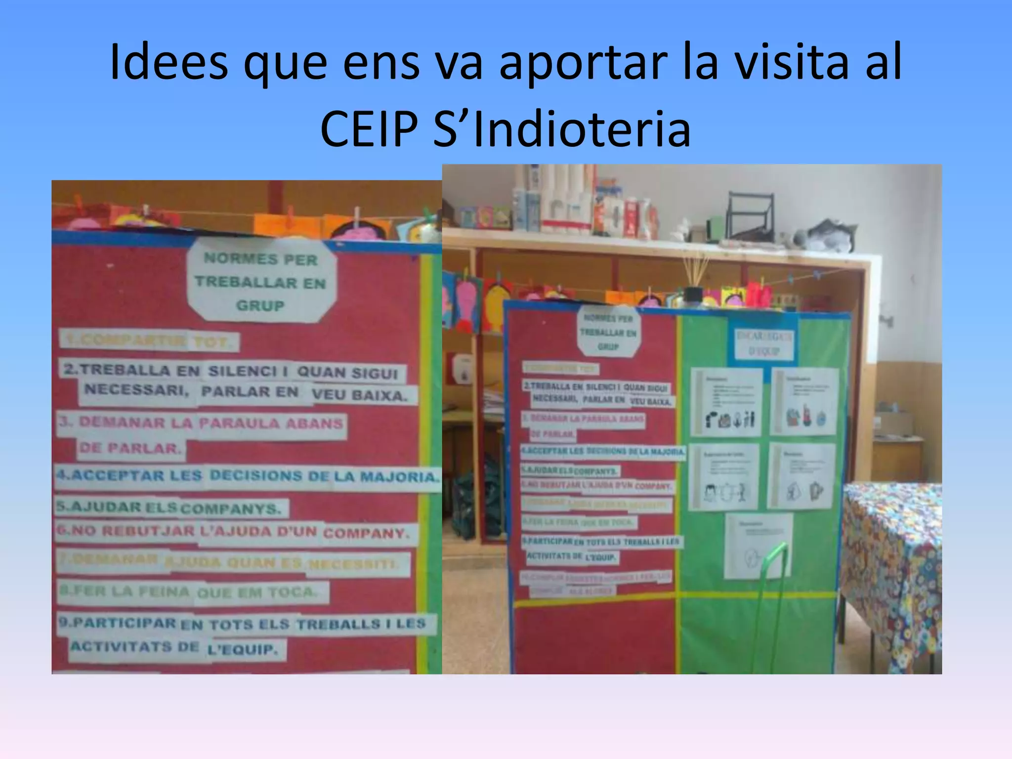 Idees que ens va aportar la visita al
         CEIP S’Indioteria
 