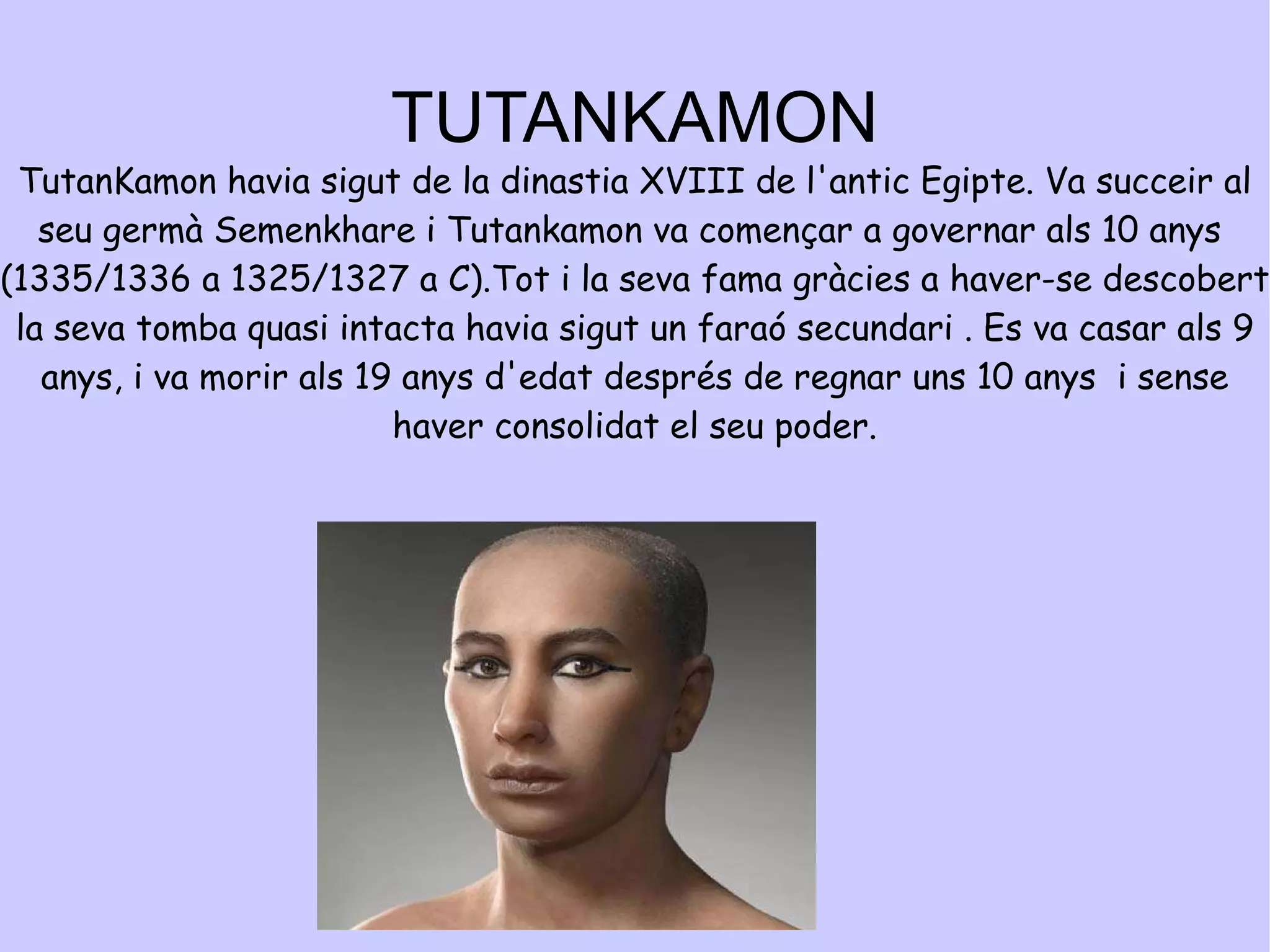 ELS FARAONS FARAONS: Ramsés, Tutankamon, Ramsès II, Tuthmosis, ,Hatsepsut,Akenaton Per al poble egipci, el faraó és un descendent de Ra. Ra va designar el deu Osiris com el primer rei d' Egipte. Des de llavors, el faraó era un rei diví. El faraó podia ser una dona. 