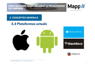 11
© Copyright Mappit 2014 – Tots els drets reservats
COM L’ÚS D’APPS PODEN MILLORAR LA PRODUCTIVITAT
DE L’EMPRESA
3. CONCEPTES GENERALS
3.3 Plataformes actuals
 