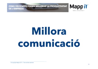 24
© Copyright Mappit 2014 – Tots els drets reservats
COM L’ÚS D’APPS PODEN MILLORAR LA PRODUCTIVITAT
DE L’EMPRESA
Millora
comunicació
 