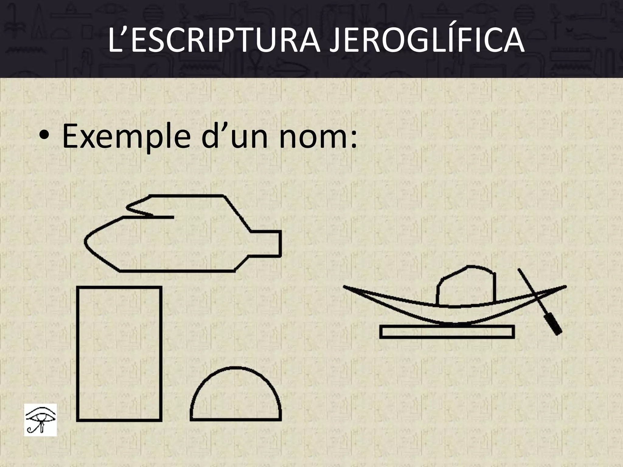 L’ESCRIPTURA JEROGLÍFICA
• Exemple d’un nom:
 