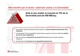 Més benefici per al sector, estalviant costos a la Generalitat
32
Amb el nou model, la inversió en TIC de la
Generalitat s...