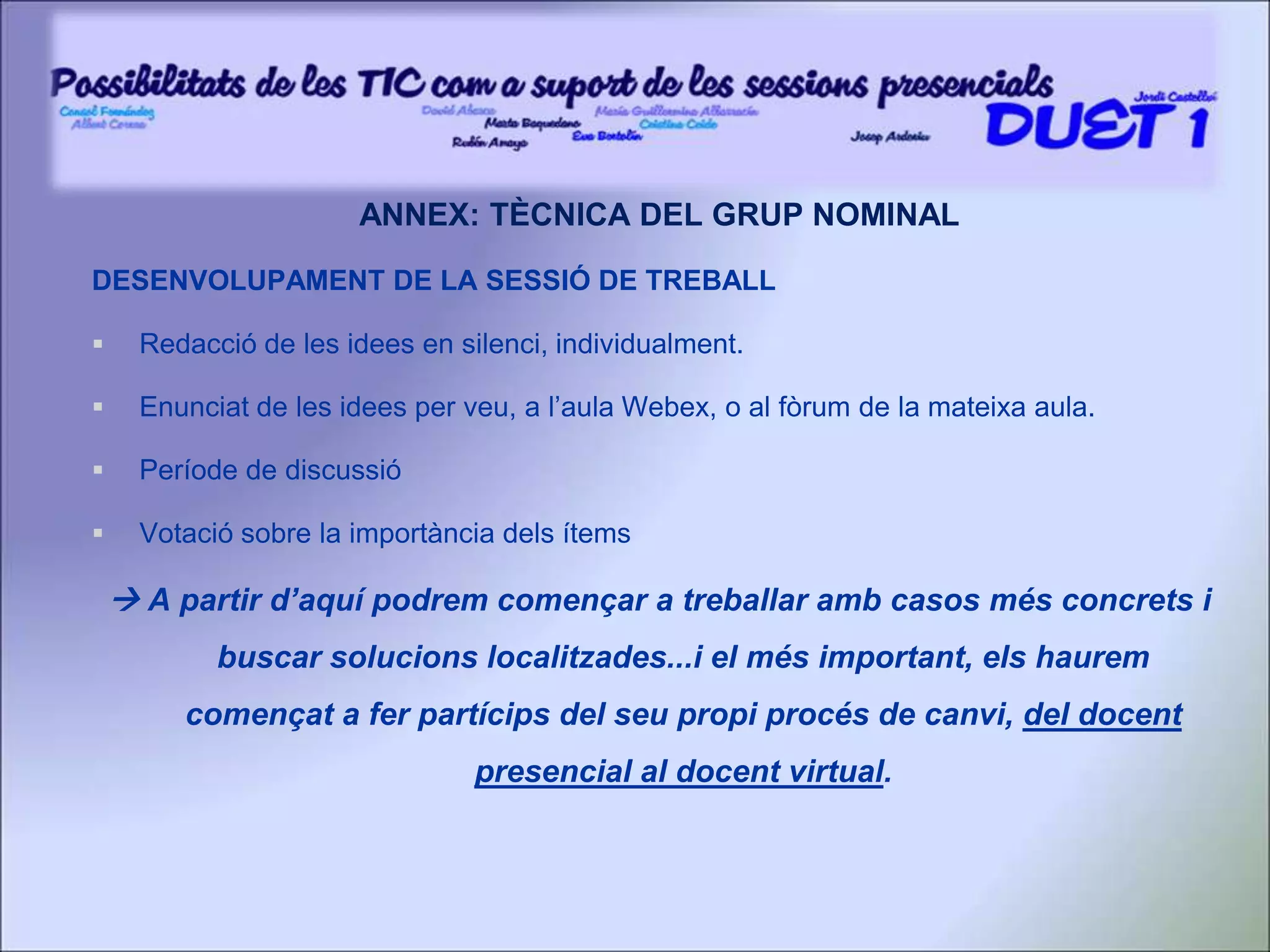 APLICACIONS QUE REQUEREIXEN CONNEXIÓ A LA XARXA I POSSIBILITEN LA CONSTRUCCIÓ COL·LABORATIVA DE CONEIXEMENT – ENTORNS VIRTUALSSemblants a les xarxes socials es tracten d’entorns molt visuals, d’estructura semblant als jocs multijugador massius de rol en línia, on qualsevol persona hi pot participar creant el seu personatge.En aquest entorn virtual les interaccions entre els participants cobren molta importància, ja que aquestes plataformes permeten el desenvolupament i la interacció social en un entorn no real.A l'enginyeria tècnica de telecomunicacions es va posar en marxa un programa d’utilització de second life per afavorir la interrelació entre els alumnes dels diferents cursos.