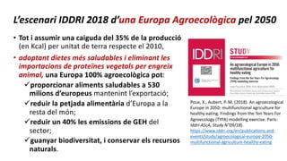 L’escenari IDDRI 2018 d’una Europa Agroecològica pel 2050
• Tot i assumir una caiguda del 35% de la producció
(en Kcal) pe...