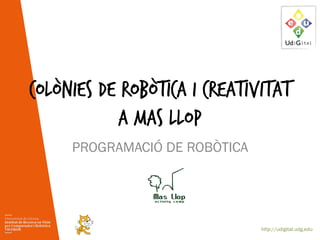 http://udigital.udg.edu
Colònies de robòtica i creativitat
a Mas Llop
PROGRAMACIÓ DE ROBÒTICA
 
