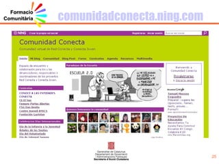 Com s’organitza? En el cas de fer servir l’eina  NING,  l’estructura és sempre molt semblant, independentment de la Comunitat concreta, amb una interfície basada en  elements comuns que es poden activar o desactivar. 