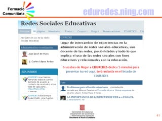 telecentre- comunidad.ning.com Comunitat de professionals de la  Xarxa de Telecentres a nivell internacional . 1149 membres. Fòrum de discussió, de dubtes i de reflexions. Comparteixen vídeos de temàtica educativa relacionats amb els telecentres i la seva funció, i fotografies de les activitats dels telecentres. 