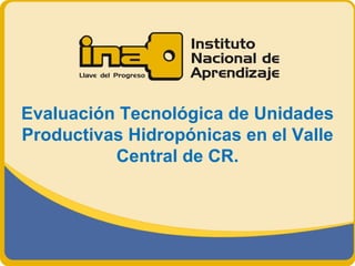 Evaluación Tecnológica de Unidades
Productivas Hidropónicas en el Valle
          Central de CR.
 
