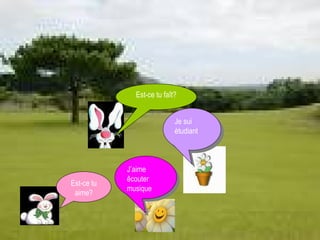 Est-ce tu faît? Je sui ètudiant Est-ce tu aime? J’aime êcouter musique