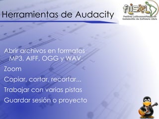 Capturar audio de un CD Herramientas como Soundjuicer, K3b o Grip.