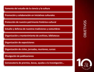 Publicaciones: libros y revistas

Becas y ayudas a la investigación
Jornadas: PCISA, Brujería, Historia, etc.
Exposiciones de fotografía, escultura, etc.
Conferencias y conciertos

Divulgación de trabajos y publicaciones
Mantenimientos de archivos y biblioteca

ACTIVIDADES

Documentales y material educativo

 