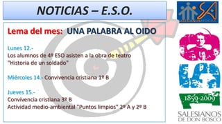 NOTICIAS – ED. PRIMARIAMes de Marzo de 2010Entrega de NotasDía 24, Infantil y primer ciclo de primaria Día 25, segundo y tercer ciclo de primariaLugar aulas de los alumnos a  las 17:05 horas