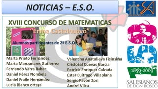 NOTICIAS – E.S.O.Lema del mes:  UNA PALABRA AL OIDOLunes 12.-   Los alumnos de 4º ESO asisten a la obra de teatro "Historia de un soldado" Miércoles 14.- Convivencia cristiana 1º B Jueves 15.-  Convivencia cristiana 3º BActividad medio-ambiental "Puntos limpios" 2º A y 2º B 