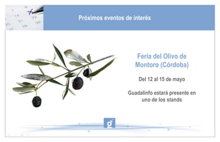 Feria del Olivo de Montoro (Córdoba) Del 12 al 15 de mayo Guadalinfo estará presente en uno de los stands Próximos eventos de interés 