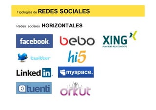 Tipologías de   REDES SOCIALES

Redes sociales   HORIZONTALES
 