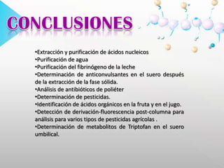  El PBG se queda retenido en la aniónica y el ALA en la catiónica. En la columna con PBG, se utiliza ácido acético 1M para que éste eluya y pueda ser cuantificado. En la columna con ALA, se le agrega acetato de sodio 1M para que éste eluya y sea cuantificado. Luego, el eluido de cada columna reacciona con Reactivo de Ehrlich, formando un producto rojo intenso. Este reactivo está conformado por 4-dimetilbenceno diluido en ácido acético y ácido perclórico.