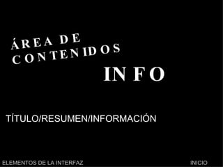 ÁREA DE CONTENIDOS INFO TÍTULO/RESUMEN/INFORMACIÓN INICIO ELEMENTOS DE LA INTERFAZ 