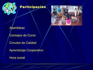 Participación Asambleas Consejos de Curso Círculos de Calidad Aprendizaje Cooperativo Hora social 