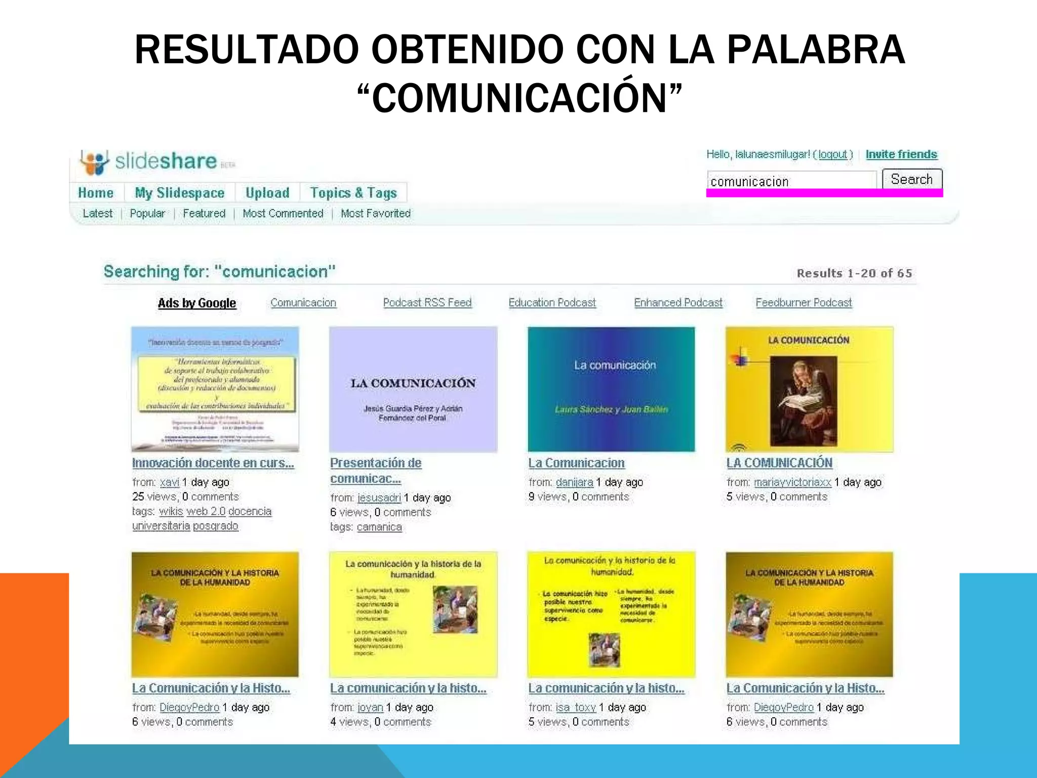 RESULTADO OBTENIDO CON LA PALABRA “COMUNICACIÓN” 