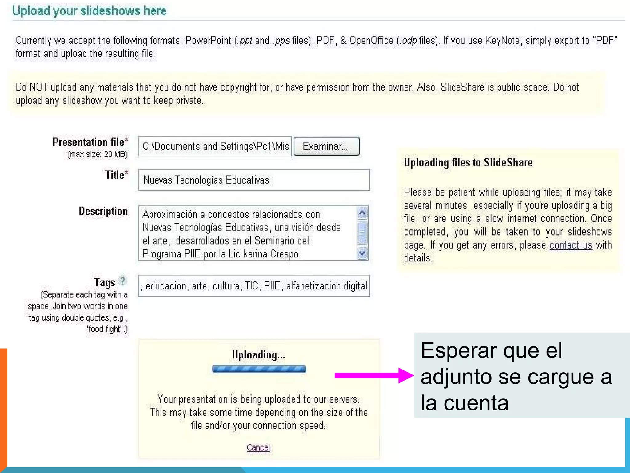 Esperar que el adjunto se cargue a la cuenta 