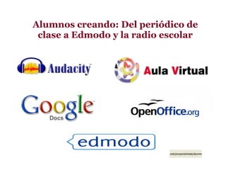 Alumnos creando: Del periódico de
 clase a Edmodo y la radio escolar




                      http://www.slideshare.net/proyectoheda/alumnos-creando-2010-20
 