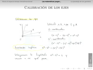 Hacia el espacio-tiempo tetradimensional   Las matemáticas juegan...   La paradoja de los gemelos



                             Calibración de los ejes
 