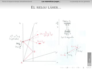 Hacia el espacio-tiempo tetradimensional    Las matemáticas juegan...   La paradoja de los gemelos



                                      El reloj láser...
 