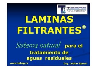LAMINAS
               ®
    FILTRANTES
   Sistema natural      para el
           tratamiento de
          aguas residuales
www.tebag.cr           Ing. Lothar Spoerl
 