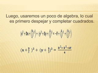 Luego, usaremos un poco de algebra, lo cual
  es primero despejar y completar cuadrados.
 