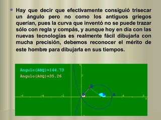 Hay que decir que efectivamente consiguió trisecar un ángulo pero no como los antiguos griegos querían, pues la curva que inventó no se puede trazar sólo con regla y compás, y aunque hoy en día con las nuevas tecnologías es realmente fácil dibujarla con mucha precisión, debemos reconocer el mérito de este hombre para dibujarla en sus   tiempos.   